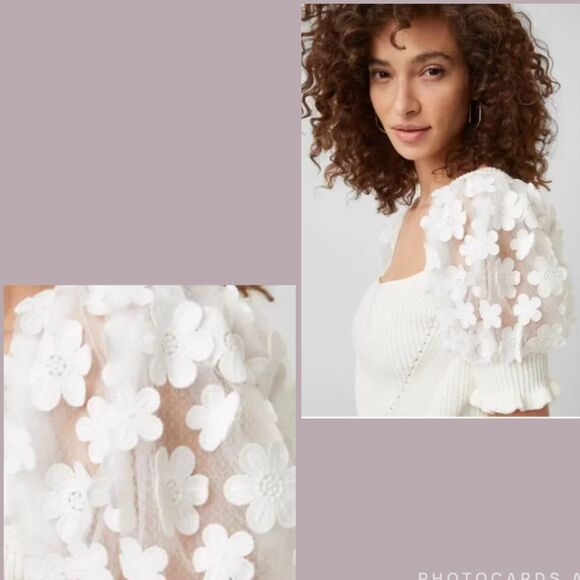 NWT FRENCH CONNECTION Juliet Mozart Caballo Puff Sleeve Sweater 100% cotton - Picture 3 of 9